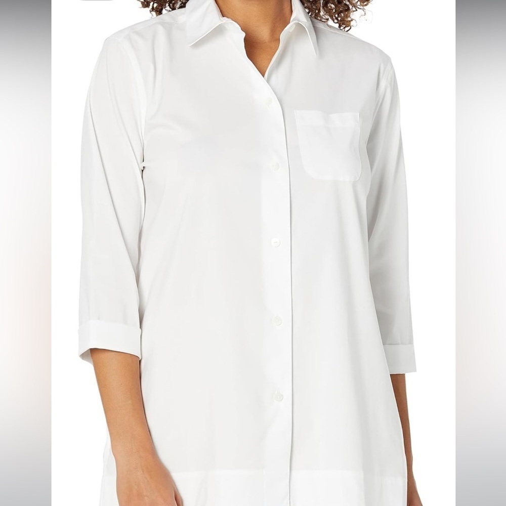 Foxcroft Anna blouse white no iron blouse tunic 3/4 sleeves pockets NWT  8
